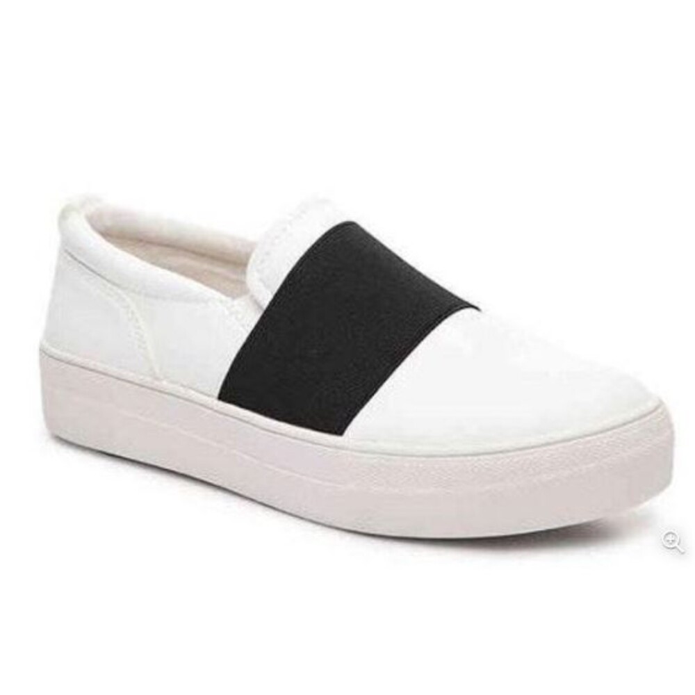 Steve Madden Gwyn Sneakers White Leather Black Strip Slip On Shoes Womens Sz 8.5